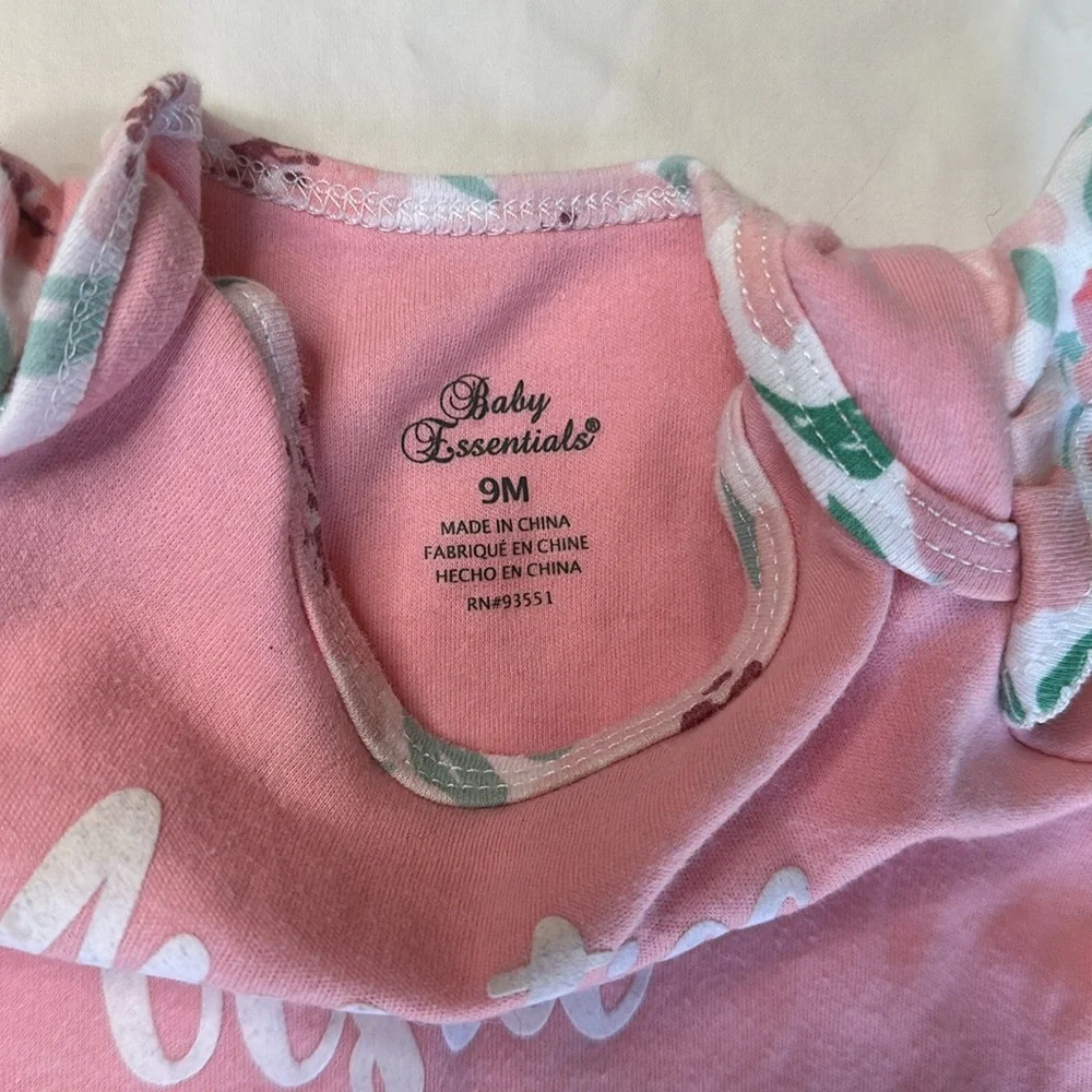 Baby Essentials Set of Three Baby Onesies size 9 months  - Pink, White, and Blue